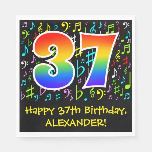 37th Birthday _ Colorful Music Symbols Rainbow 37 Napkins