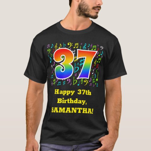 37th Birthday Colorful Music Symbols Rainbow 37 T_Shirt