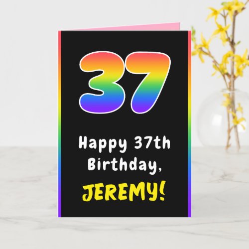 37th Birthday Colorful Rainbow  37 Custom Name Card