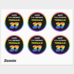 [ Thumbnail: 37th Birthday: Colorful Rainbow # 37, Custom Name Round Sticker ]
