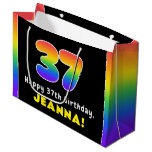 [ Thumbnail: 37th Birthday: Colorful Rainbow # 37, Custom Name Gift Bag ]