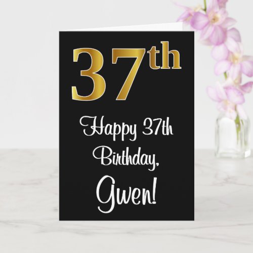 37th Birthday  Elegant Luxurious Faux Gold Look  Card