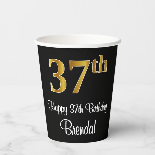 37th Birthday - Elegant Luxurious Faux Gold Look # Paper Cups (Back)