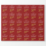 [ Thumbnail: 37th Birthday: Elegant, Red, Faux Gold Look Wrapping Paper ]