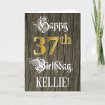 [ Thumbnail: 37th Birthday: Faux Gold Look + Faux Wood Pattern Card ]