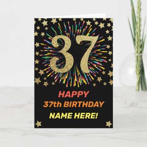 37th Birthday Fireworks Rainbow Gold Fun Card