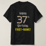 [ Thumbnail: 37th Birthday: Floral Flowers Number “37” + Name T-Shirt ]