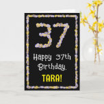 [ Thumbnail: 37th Birthday: Floral Flowers Number, Custom Name Card ]