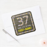 [ Thumbnail: 37th Birthday: Floral Number, Faux Wood Look, Name Sticker ]