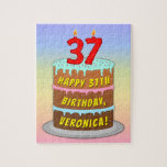 [ Thumbnail: 37th Birthday: Fun Cake and Candles + Custom Name Jigsaw Puzzle ]