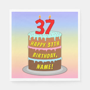 37th Birthday: Fun Cake and Candles + Custom Name Napkins