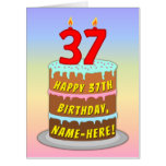 [ Thumbnail: 37th Birthday: Fun Cake & Candles, W/ Custom Name Card ]