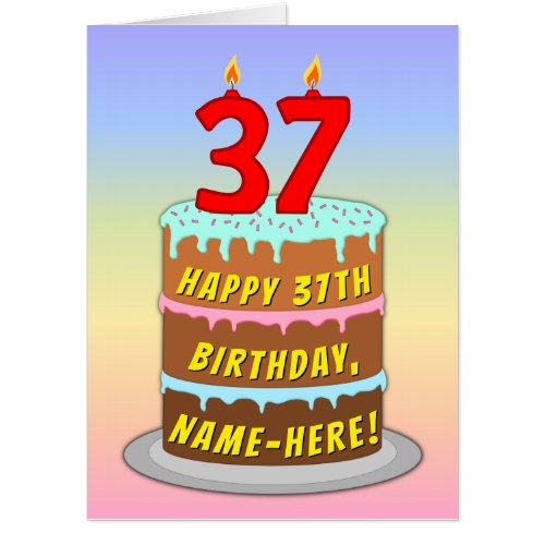 37th Birthday Fun Cake  Candles w Custom Name Card