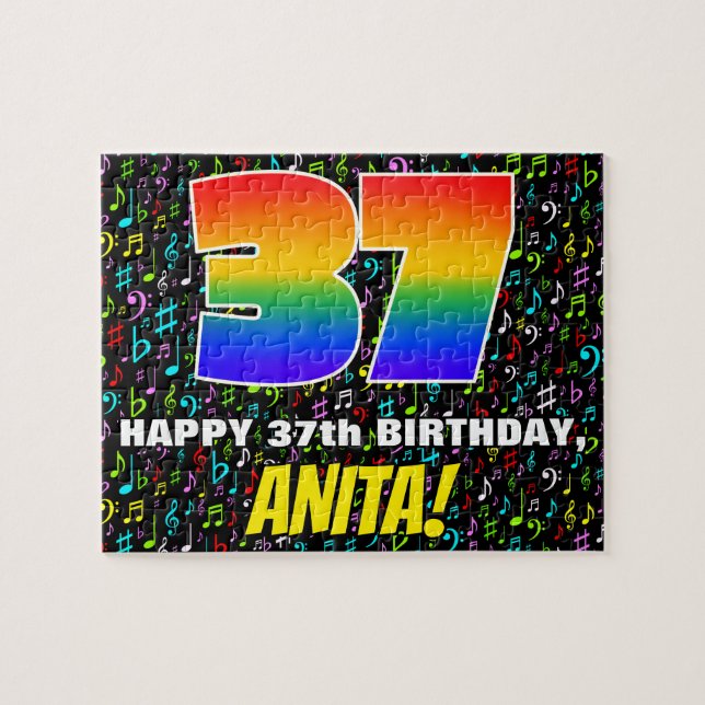 37th Birthday — Fun, Colorful Music Symbols & “37” Jigsaw Puzzle (Horizontal)