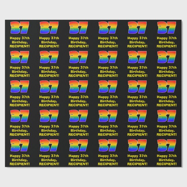 37th Birthday: Fun, Colorful Rainbow Inspired # 37 Wrapping Paper (Flat)
