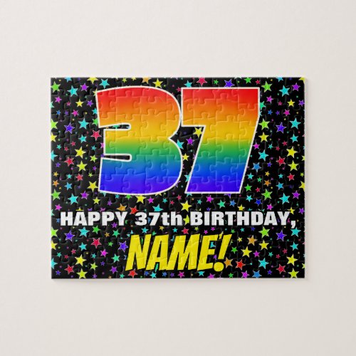 37th Birthday  Fun Colorful Star Field Pattern Jigsaw Puzzle