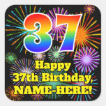 [ Thumbnail: 37th Birthday: Fun Fireworks Look, Rainbow # 37 Sticker ]