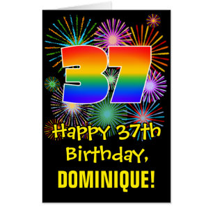 37th Birthday: Fun Fireworks Pattern & Rainbow 37 Card
