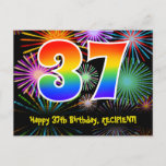 [ Thumbnail: 37th Birthday – Fun Fireworks Pattern + Rainbow 37 Postcard ]