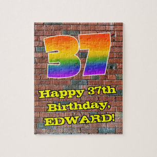 37th Birthday: Fun Graffiti-Inspired Rainbow 37 Jigsaw Puzzle