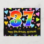 [ Thumbnail: 37th Birthday: Fun Hearts Pattern, Rainbow 37 Postcard ]