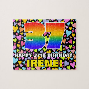 37th Birthday — Fun, Loving Heart Shapes + “37” Jigsaw Puzzle