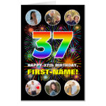 [ Thumbnail: 37th Birthday: Fun Rainbow #, Custom Name + Photos Card ]