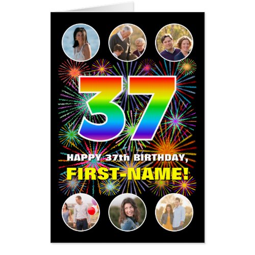 37th Birthday Fun Rainbow  Custom Name  Photos Card