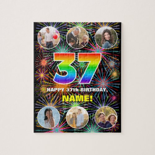 37th Birthday Fun Rainbow  Custom Name  Photos Jigsaw Puzzle