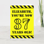 [ Thumbnail: 37th Birthday: Fun Stencil Style Text, Custom Name Card ]