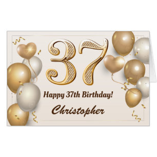 37th Birthday Gold Balloons Confetti Extra Large Card