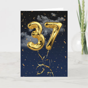 37th Birthday Gold Foil Balloon and Confetti Card