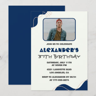 37th birthday invitations Men Navy Simple Photo