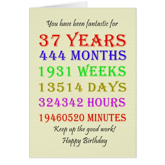 37th Birthday Milestones Cards (Front)