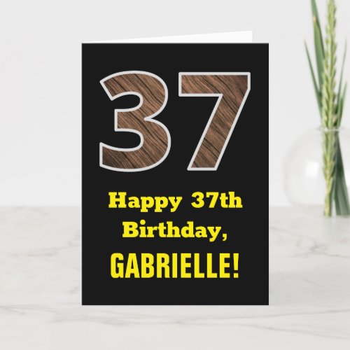 37th Birthday Name Faux Wood Grain Pattern 37 Card