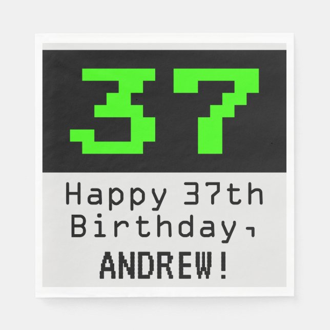 37th Birthday - Nerdy / Geeky Style "37" & Name Napkins (Front)