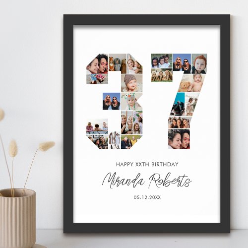 37th Birthday Number 37 Custom Photo Collage Poster