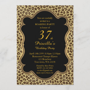 37th,Birthday Party 37th,Cheetah, Black & Gold Invitation