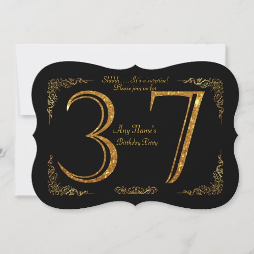 37thBirthday party 37thgreat Gatsbyblack  gold Invitation