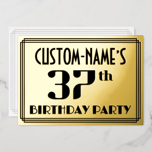 37th Birthday Party Art Deco Look 37 and Name Foil Invitation
