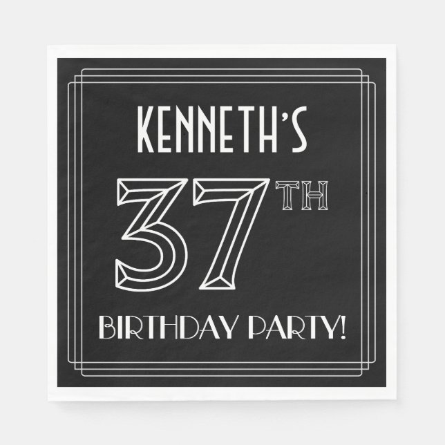 37th Birthday Party: Art Deco Style + Custom Name Napkins (Front)