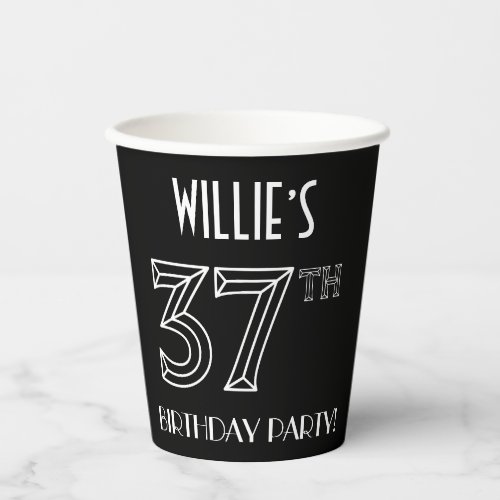 37th Birthday Party Art Deco Style  Custom Name Paper Cups