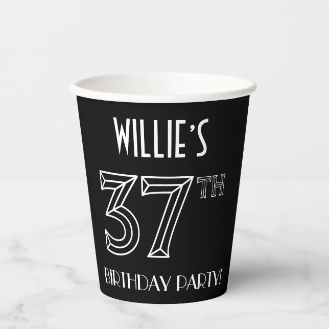 37th Birthday Party: Art Deco Style + Custom Name Paper Cups (Front)
