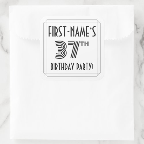 37th Birthday Party Art Deco Style  Custom Name Square Sticker