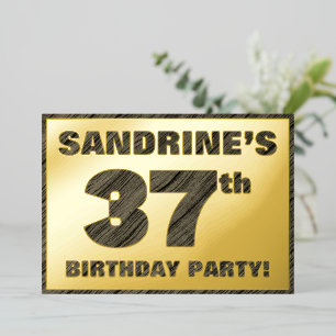 37th Birthday Party — Bold, Faux Wood Grain Text Foil Invitation