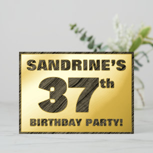 37th Birthday Party — Bold, Faux Wood Grain Text Foil Invitation