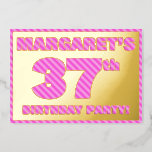 [ Thumbnail: 37th Birthday Party — Bold, Fun, Pink Stripes # 37 Invitation ]