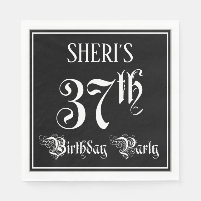 37th Birthday Party — Fancy Script + Custom Name Napkins (Front)