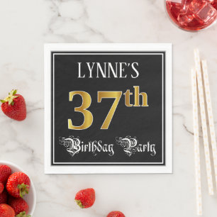 37th Birthday Party — Fancy Script, Faux Gold Lo Napkins