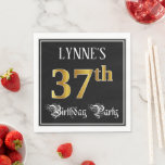 [ Thumbnail: 37th Birthday Party — Fancy Script, Faux Gold Look Napkins ]